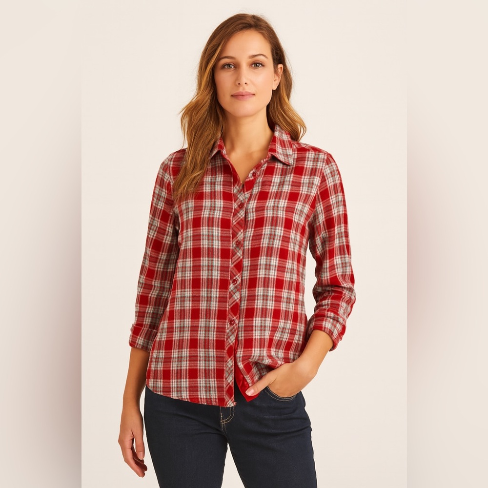 Eddie Bauer Plaid Flannel 100% Cotton Button Down Shirt
